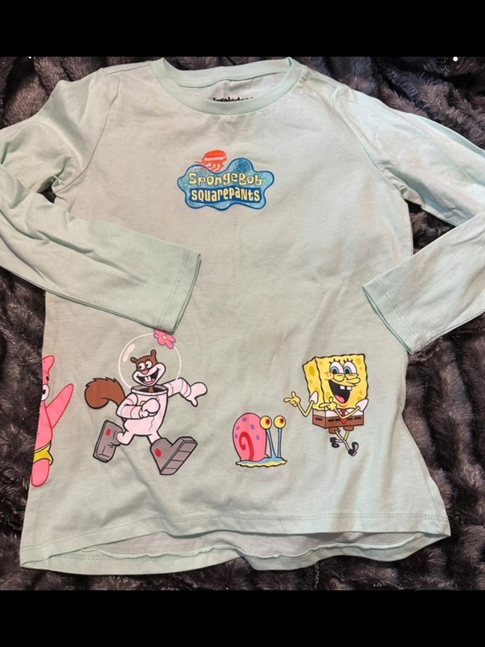 Nickelodeon SpongeBob Mint Green Long Sleeve Tee - Front & Back Detail - 10/12
